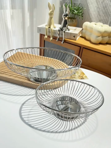 ArtLiving Nordic Style Stainless Steel Basket For Fruit Bread High Quality Oval Round Wire Basket