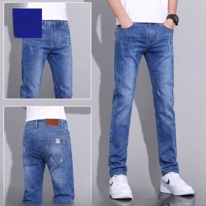 ROMON | Romon Mens Slim Fit Straight Leg Jeans Casual Washed Blue Spring Autumn New Style Elastic Long Pants Summer Fashion Urban