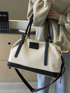 Trendy Color Block Canvas Tote Bag Large Capacity Womens Commuter Single Shoulder Slant Cross Big Bag Travel Bag