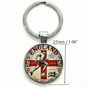 Vintage London Keychain Round Glass Pendant with Union Jack Crown Star British Souvenir Patriotic Gift for England Traveler