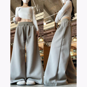 Quần Ống Rộng American Retro Có Dây Rút Cho Nữ Quần Thể Thao Rộng Rãi Màu Xám Nhạt Quần Dài Thoải Mái Mùa Thu
