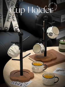 French Flower Solid Wood Water Cup Shelf Household Living Room Tea Cup Storage Rack