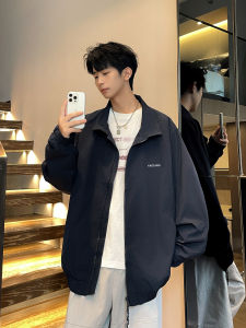 Casual Spring Autumn Mens Jacket Cleanfit Japanese Style Workwear Loose Fit Stand Collar Top Outerwear Long Sleeve Zipper Closure