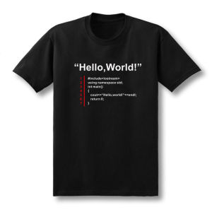 Geek Programmer Short Sleeve T-Shirt Technical Development Code Hello World Casual Cotton Tee for Men Breathable Summer Wear