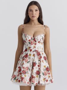 Váy Mini Phong Cách Công Chúa House Ballet Wind Sweet Youthful Steel Ring Mesh Puffy Strapless Dress Polyester Fiber Summer Dress