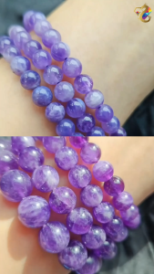 Super Premium Grade Scorolite Lavender Moon Quartz Purple Rabbit Hair Rutilated Quartz 3 Rounds Bracelet