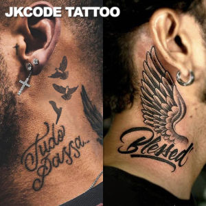 2 Herbal Tattoo Designs - Flying Bird - Wing Pattern - Blessed - Tudo Passa - Letter Tattoo - Street Graffiti Style Tattoo for Hands Fingers Casual Cool Mens Style Hand Neck Head Tattoo Long-Lasting Waterproof for 15 Days