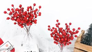 NUVOX 36pcs Artificial Red Berry Stems 8.6 Inch New Year Red Berries Christmas Holly Berry Branches Red Berry Stems for Holiday Home DIY Xmas Wreath Decor