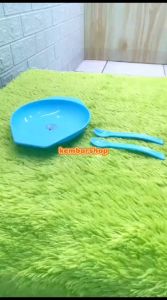 kembarshop - TERMURAH Kado Bayi Alat Makan Bayi Feeding Set Ninio 3in1 Biru DEHP FREE BPA FREE - Piring Mangkok Bayi, Sendok, Garpu - Cocok untuk Bayi 4 Bulan ke Atas (STERILISASI)
