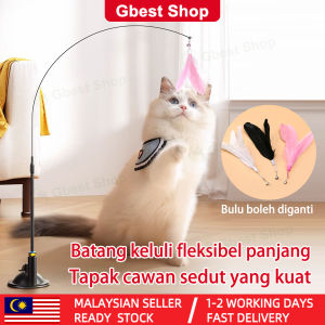 Gbest cat toy Strong Suction Cat Feather Wand 80CM Bend Resistant Wire cat toys playing interactive Replaceable Feathers Mainan Kucing bergerak Batang Burung dengan Cawan Penyedut Kuat Mod Solo Interaktif Mudah Simpan cats toy access