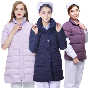 เสื้อโค้ทผ้าฝ้ายฉุกเฉินสำหรับแพทย์เสื้อขนเป็ดสำหรับพยาบาลใส่ช่วงกลางคืนเสื้อโค้ทผ้าฝ้ายสำหรับพยาบาลแบบยาวชุดใส่ในโรงพยาบาลชุดใส่ออกไปข้างนอก