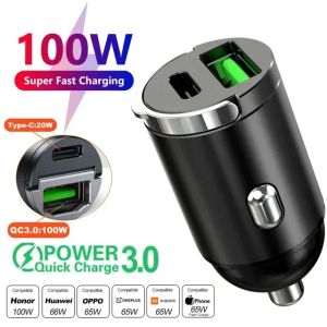 Mini Car 60/100/200W Dual Port Mini USB Charger Ultra Fast Charging Cigarette Lighter Socket Phone Charging Adapter