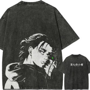 Bandai | Eren Yeager T Shirt Attack on 2026 Titan Men Acid Wash Eren Founding Titan Anime Streetwear Shingeki No Kyojin Graphic Tee