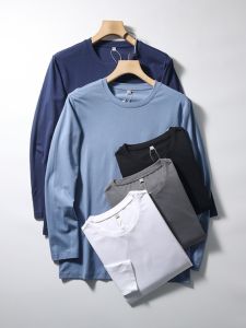 Modal High-Waisted Cotton Long Sleeve T-Shirt Mens round Neck Solid Color Breathable Moisture-Wicking Fashionable Urban Style