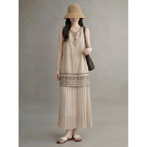 GULILI | Ethnic Vintage Sleeveless Embroidered Long Dress