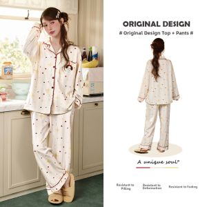 GONGDIE | Soft Lightweight Cotton Pajamas Long Sleeve Leisure Cute Cartoon Womens Sleepwear