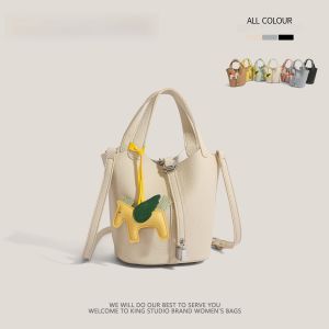 Summer Fashionable Womens Bucket Bag Handheld Market Basket Shoulder Crossbody Bag Soft PU Leather Large Capacity Casual Bag