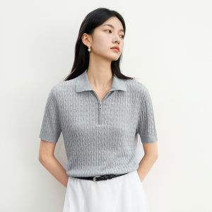 DESIGNICE | Textured Polo Neck Short Sleeve Knitwear