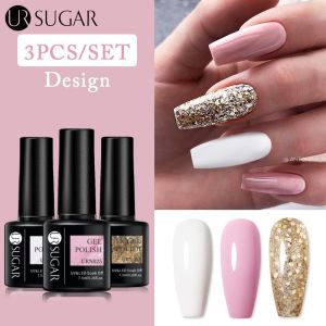 UR SUGAR 3 Chiếc Hồng Vàng Móng Gel Long Polish Bộ Làm Móng Tay Glitter Gel Sơn Móng Tay Nghệ Thuật Bán Vĩnh Viễn Sơn Lót Phủ Gel UV Làm Móng Nghệ Thuật Thiết Kế Mỹ Thuật Hybrid