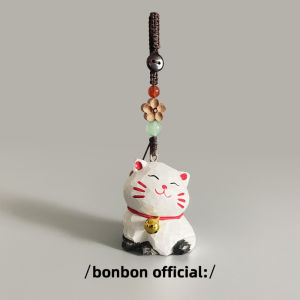 Cute Handmade Wooden Carving White Cat Keychain Bag Pendant Attracting Cat Decoration Creative Birthday Gift Friend