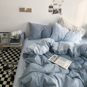 New Ins Washed Cotton Bedding Set Pure Color Double Partition Bedspread Cover Single Dormitory Three-piece Bedding Set Simple 4
