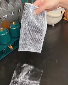 Double Sided Silver Wire Cleaning Gloves Non Stick Oil Deep Cleaning Cloth Kitchen Sink Magic Cloth