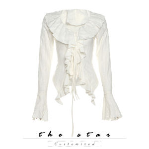 Street Style Long Sleeve V-Neck T-Shirt Women Spring Autumn Polka Dot Bell Sleeve Ruffle Hem Hole Design Bow Tie Top