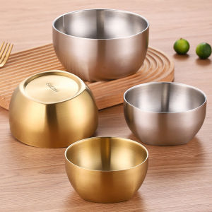 Korean Style Stainless Steel 304 Double Layer Anti-Scalding Soup Bowl Children Eating Rice Bowl Commercial Gold Pickled Vegetable Bowl
