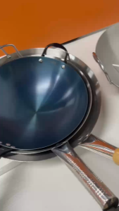 Non-Stick pan Cast IronThicker Premium Wok with Thickened Bottom with handle and dual ear for Even Heat Distributio