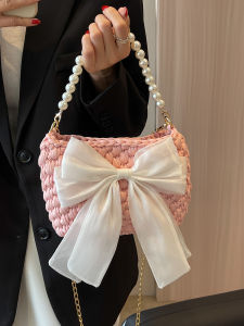 Hand-Woven Bag Wool DIY Homemade Material Bag Bow Handbag Shoulder Crossbody Womens Finished Gift