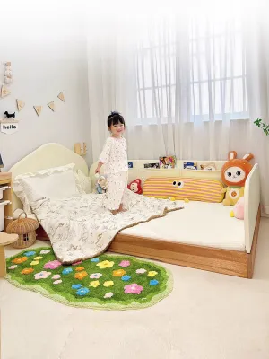 XILIMEI | Childrens Solid Wood Floor Bed with Montessori Guardrails