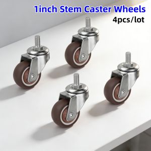 4 Pcs/lot 1 inch Stem Caster Wheels Furniture Castor Wheels TPR Screw Rod Wheels 360° Swivel Cart Wheels for Carts Furniture