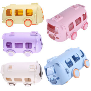 [Vodool] 500ML Bus Shape Straw Water Bottle with Movable Wheels & Strap Plastic Drinking Bottle for Sports Camping Picnic