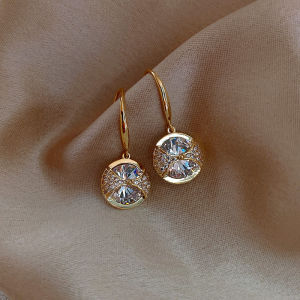 Sang Trọng Tròn Đính Đá Zircon Bông Tai Nữ Sáng Bóng Đá Mặt Trăng Ong Thiết Kế Hình Học Tiệc Cưới Trang Sức Thời Trang