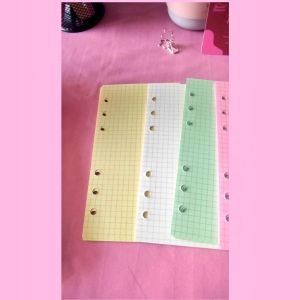 [100gsm] LOOSE LEAF GRID Kertas Refill Binder Diari Korea A6 Ring 6 Lubang Warna Mix Soft Pastel