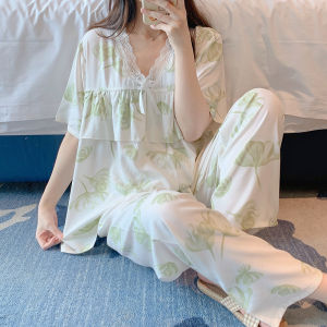 KASIHAN | Summer Lotus Trim Camouflaging Nipples Cotton Sleepwear Set