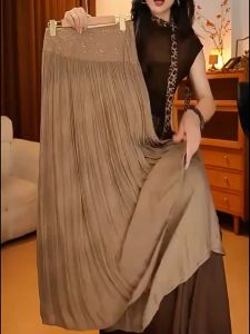 MANMI | Elegant Almond Pleated Midi Skirt