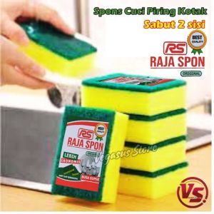 12Pcs Spons Busa Cuci Piring Sabut Karpet Hijau Sponge Spon Kuning Kotak 2 sisi Raja Spon Serbaguna