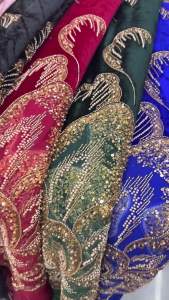 OLEVO | Nigerian Velvet Embroidery Lace Fabric African French Sequin Beaded Tulle Dress Sewing New 2026 AT2839