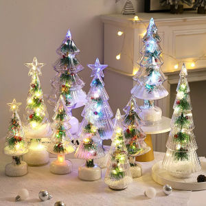 LED Christmas Tree Night Light Desktop Tabletop Decor with Pine Needles Battery Powered Mini Xmas Tree for Bedroom Warm Gift