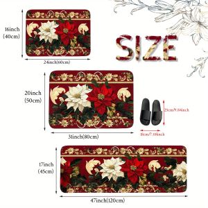 Bộ Thảm Nhà Bếp Giáng Sinh Sang Trọng VIKAMA Poinsettia Thảm Chống Trượt Giặt Được Viền Vàng Thảm Trải Sàn Ngày Lễ Cho Gia Đình