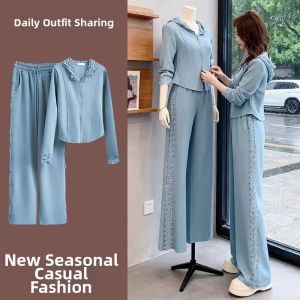 LIANGYILAILIN | Leisure Sporty Set Hooded Lace Splice 2PCS