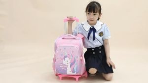 Waterproof School Rolling bag for Kids Girl Trolley Backpacks Detachable unicorn kids Trolley bag school backpack with wheels