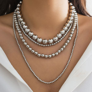 Ingemark | Exaggerated Multilayer Silver Color Big Beads Necklace for Women Luxury Punk Acrylic CCB Long Chokers Wedding Party Neck Jewelry