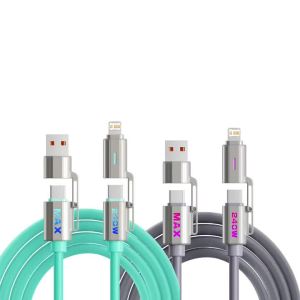 RGB 2 IN 2 PD USB Fast Charge Cable USB-L USB-C 4 IN 1 Mobile Phone Type-C Cable for iPhone 17 11 Xiaomi HUAWEI Samsung C-C C-L