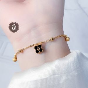 RinaXp- Gelang Rantai Clover Mata Tengah Rantai Jedar Bola Titanium Anti Karat
