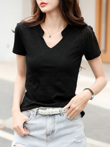 2026 Summer Bamboo Cotton T-Shirt Cotton Women V-Neck Soft Tshirts Female Basic Fashion Classic S-3XL Ladies Tops