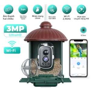 Camera Cho Chim Ăn Thông Minh 3MP Ultra HD Với WiFi Nhận Diện Chim Âm Thanh Hai Chiều & Tầm Nhìn Ban Đêm Dùng Cho An Ninh Ngoài Trời Vườn.
