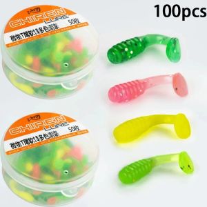 50PCS/box Micro Soft Bait 1.5cm T-Tail Laser Wobblers Carp Fishing Lure Mini Silicone Artificial Swimbait with Fish Attractant