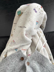 Retro Graffiti Cartoon Print Lamb Velvet Sweatpants Womens Autumn Winter Fleece High Waist Straight Leg Casual Wide Leg Pants